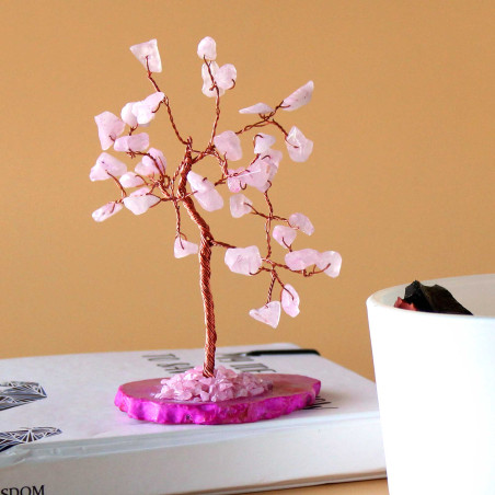 Stromček s Drahými Kameňmi - Ruženín - Podstavec z Ružového Achátu (35