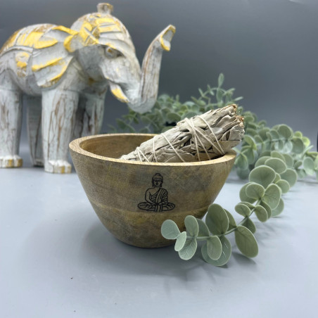 4x Drevená Rituálna Miska na Vykurovacie Zväzky - Budha - 12x7cm
