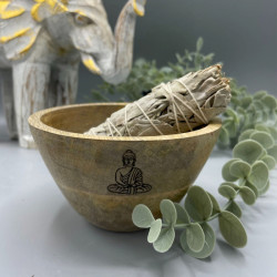 4x Drevená Rituálna Miska na Vykurovacie Zväzky - Budha - 12x7cm