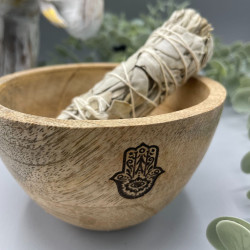 4x Drevená Rituálna Miska na Vykurovacie Zväzky - Hamsa - 12x7cm