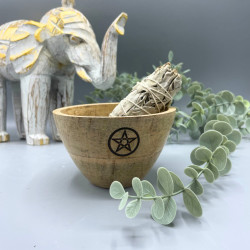4x Drevená Rituálna Miska na Vykurovacie Zväzky - Pentagon - 12x7cm