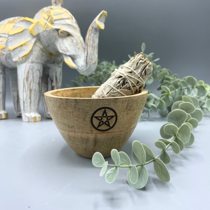 4x Drevená Rituálna Miska na Vykurovacie Zväzky - Pentagon - 12x7cm