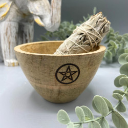 4x Drevená Rituálna Miska na Vykurovacie Zväzky - Pentagon - 12x7cm