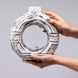 Okrúhla váza v Tvare Donutu - Krémová 23 cm