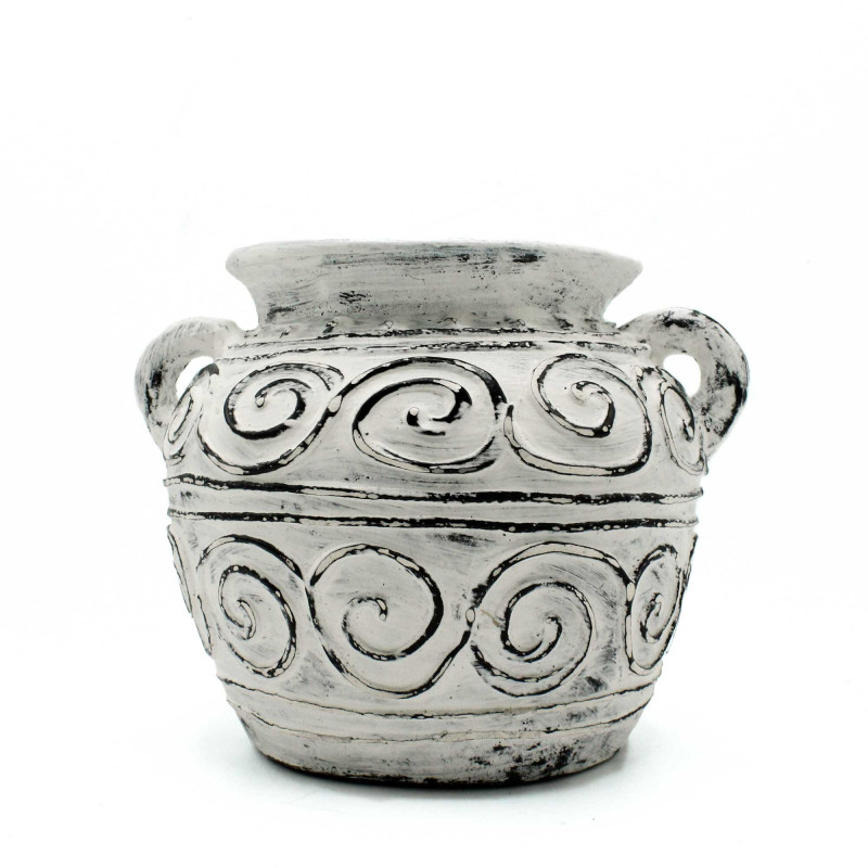 Grécky Hlinený Kvetináč s Uškami- Krémový 15 cm
