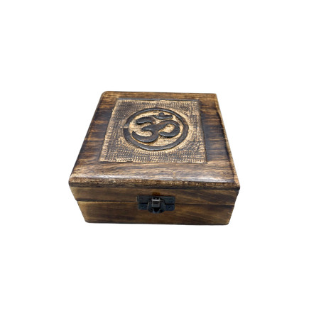 Štvorcová Drevená Spomienková Krabička 13x13x6cm - Om