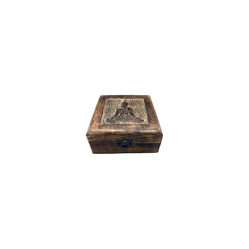 Štvorcová Drevená Spomienková Krabička 13x13x6cm - Budha