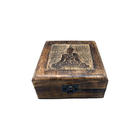 Štvorcová Drevená Spomienková Krabička 13x13x6cm - Budha