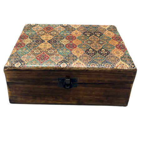 Veľká Drevená Krabička s Keramickou Glazúrou - 20x15x7.5cm - Orientáln