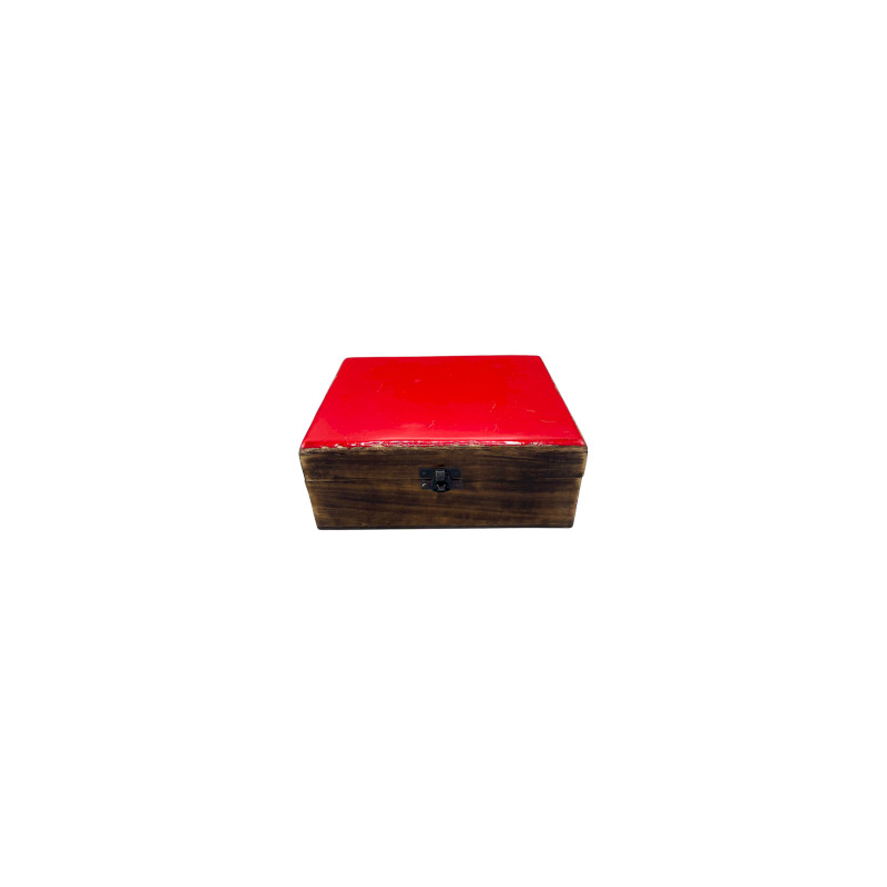 Veľká Drevená Krabička s Keramickou Glazúrou - 20x15x7.5cm - Červená