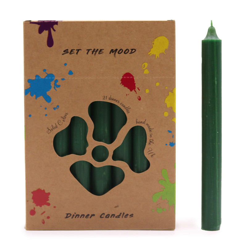 Súprava Celofarebných Sviečok – 21 ks – Rustikálna Cezmínovo Zelená