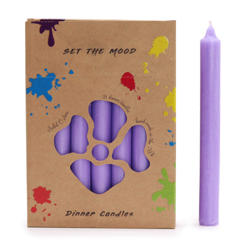 Súprava Celofarebných Sviečok – 21 ks – Rustikálna Bledo-Fialová