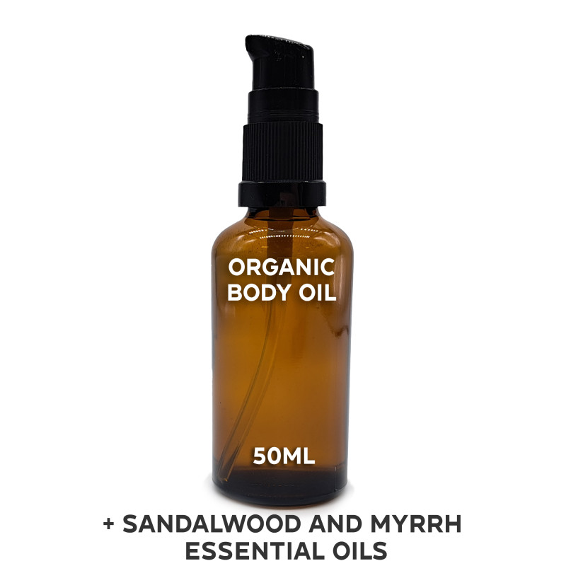 10x Organický Telový Olej 50ml - Santalové Drevo a Myrha - Bez Etikety