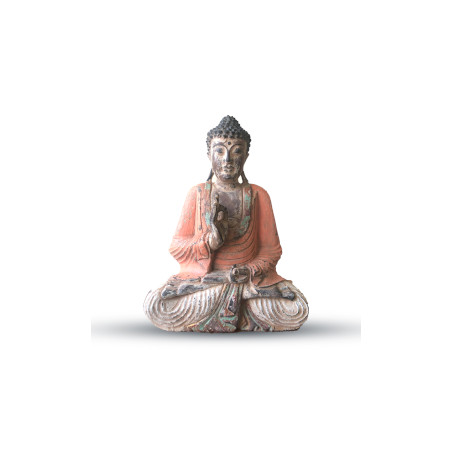 Vintage Oranžová Ručne Vyrezávaná Socha Budhu - 40 cm - Výučbový Preno