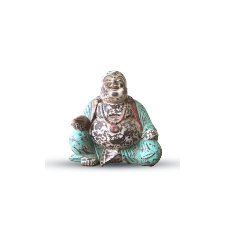 Vintage Mätová Ručne Vyrezávaná Socha Budhu - 40 cm - Šťastný Budha