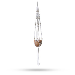 Macramé Závesný Držiak na Kvetináč s Korálkami - Prírodný - 1m