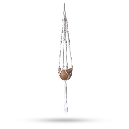 Macramé Závesný Držiak na Kvetináč s Korálkami - Prírodný - 1m