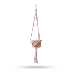 Macramé Závesný Držiak na Kvetináč Obručový - Béžový - 16cm Obruč