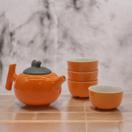 Bylinkový Oranžový Čajový Set - Čajník a Štyri Šálky