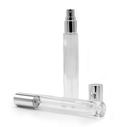 10x Okrúhla, Vysoká, Štíhla 10 ml Fľaška Strieborný Sprej a Uzáver