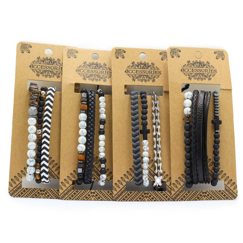 4x Prémiové Pánske Súpravy Náramkov – Biele a Čierne (rôzne)