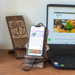 3x Drevené Vyrezávané Stojany na Telefón - Mandala 20x9.5cm