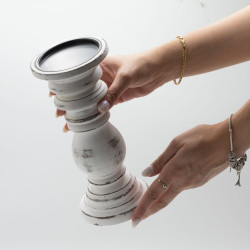 Klasický Stojan na Sviečku - Biela Vymývaná - 23x10cm - Malý