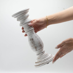 Klasický Stojan na Sviečku - Biela Vymývaná - 30x10cm - Stredný