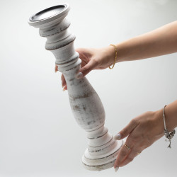 Klasický Stojan na Sviečku - Biela Vymývaná - 37x10cm - Veľký