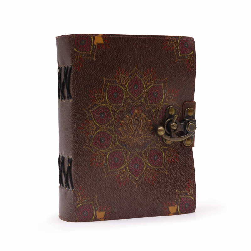 Kožený Zápisník " Lotos Mandala" s Okrajom (12.5cmX17.5cm)