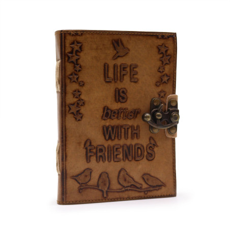 Kožený Zápisník – Obyčajný Papier - Life is Better with Friends (12.5c