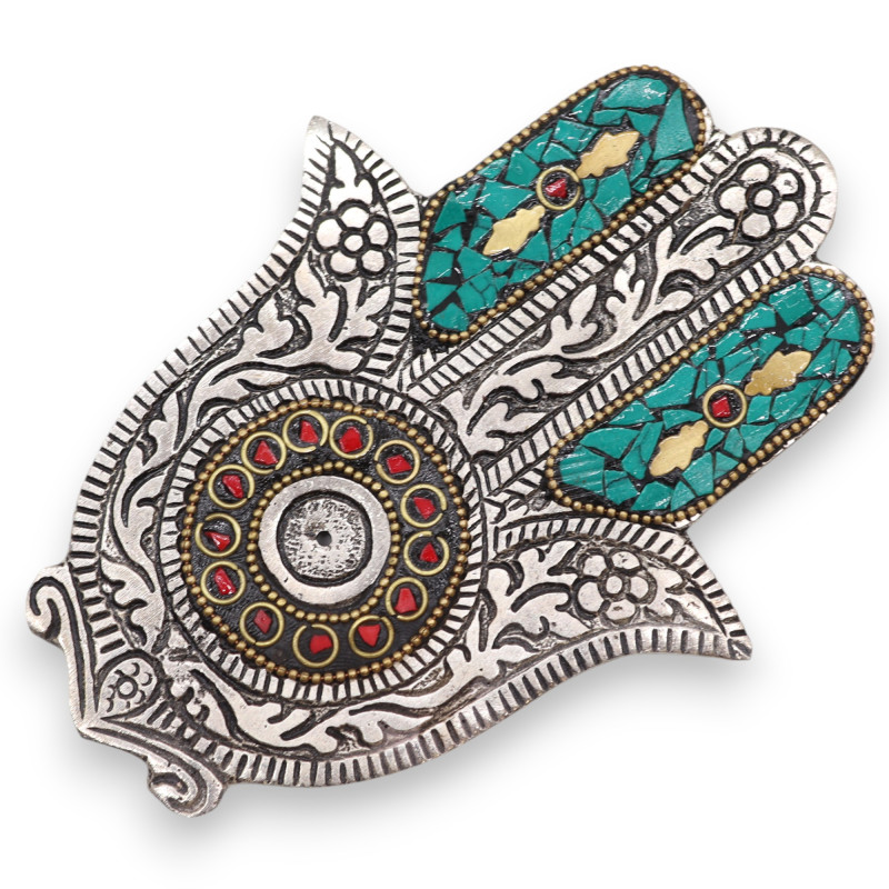 6x Zelený Malý Stojan na Vonné Tyčinky Hamsa 13x5,5 cm