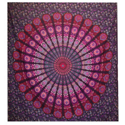 Dvojitá Bavlnená Prikrývka + Záves na Stenu - Peacock Mandala - Fialov