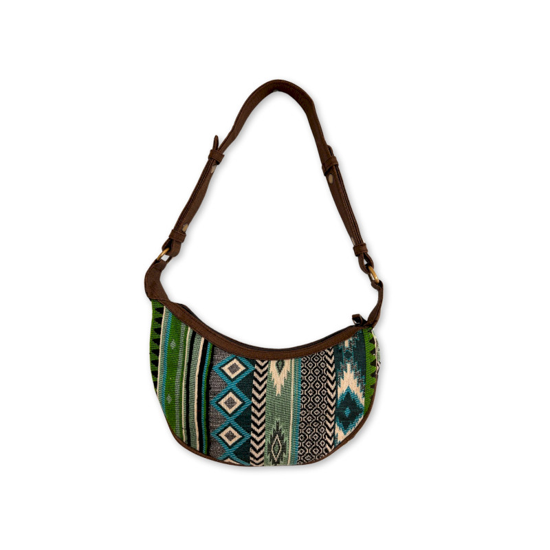 Žakárová Hobo Taška - Zelená (hnedý remienok)