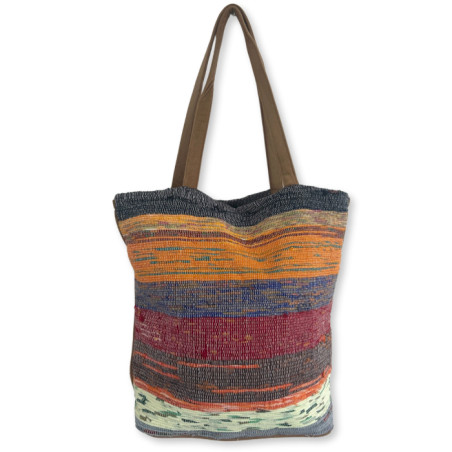 Veľká Recyklovaná Kobercová Taška – Hnedé Odtiene