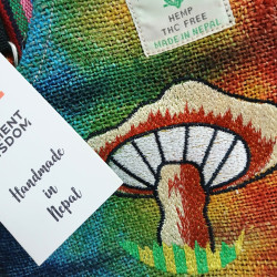 Spoločenská Taška s Hríbovou Výšivkou z Konope - Oranžové Huby