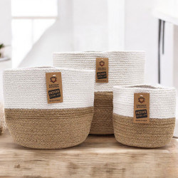 Súprava 3 Úložných Košíkov z Bavlneného Lana – Biela