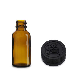 120x 30 ml Fľaša Boston z Jantárového Skla s Čiernym Plastovým Uzávero