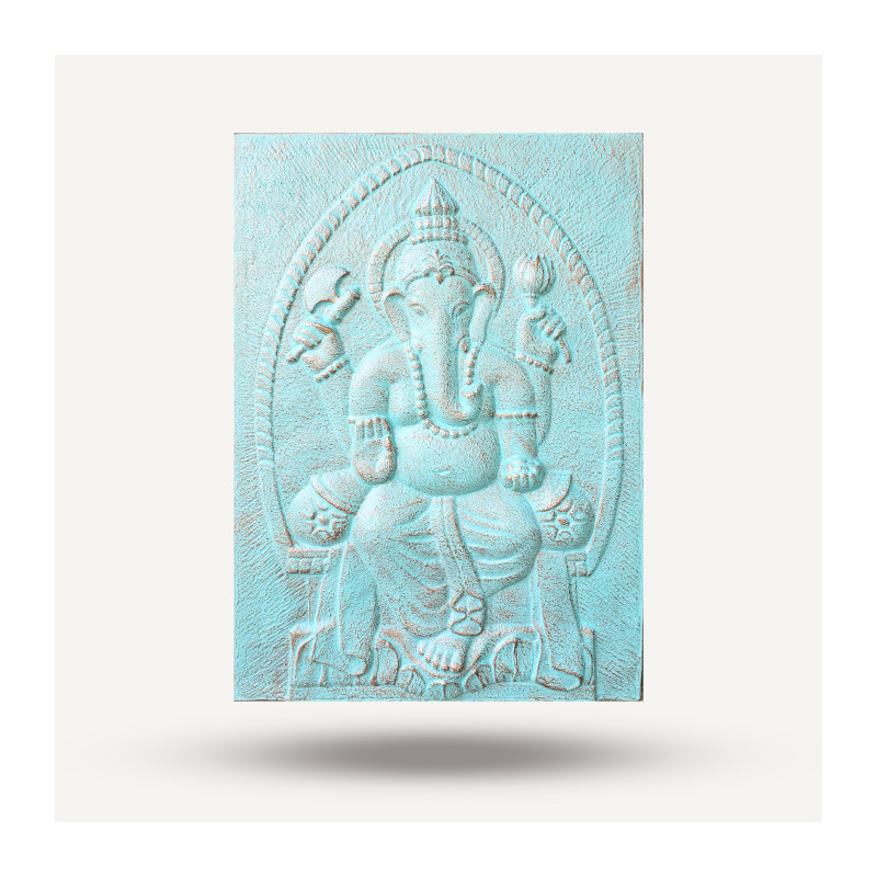Veľký Rám Ganpati Starožitný Tyrkysový Reliéf - 0.7x1m