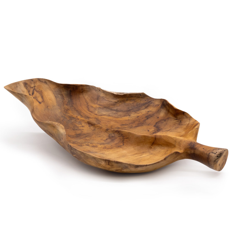 Veľká Misa na Ovocie z Teakového Dreva v Tvare Listu - 40x24x5cm