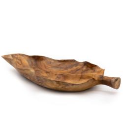 Veľká Misa na Ovocie z Teakového Dreva v Tvare Listu - 40x24x5cm