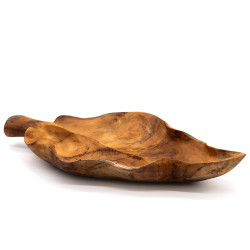 Veľká Misa na Ovocie z Teakového Dreva v Tvare Listu - 40x24x5cm