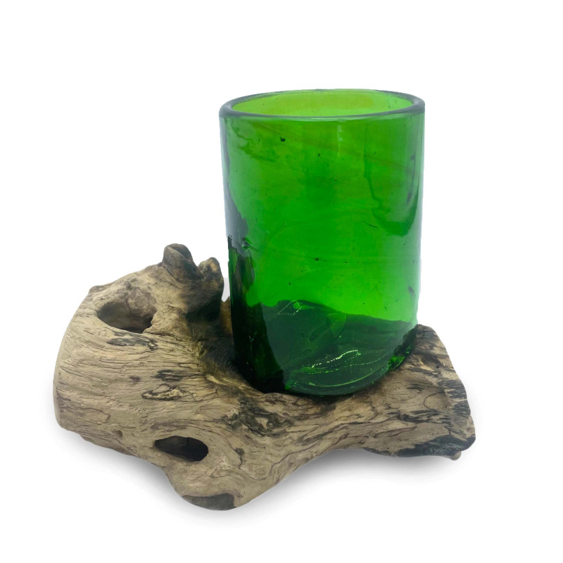 Recyklované Sklo z Pivných Fliaš - Whisky Pohár na Dreve