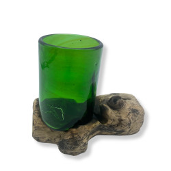 Recyklované Sklo z Pivných Fliaš - Whisky Pohár na Dreve