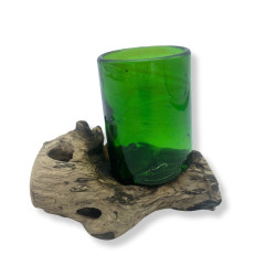 Recyklované Sklo z Pivných Fliaš - Whisky Pohár na Dreve