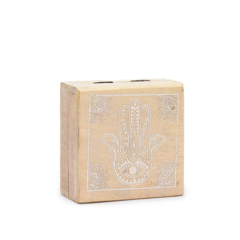 Malá Štvorcová Krabička 10x10x4,2cm - Hamsa Biela Vymývaná
