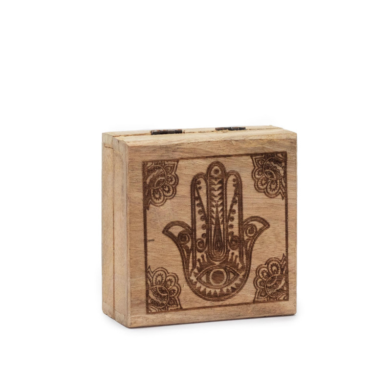 Malá Štvorcová Krabička 10x10x4,2cm - Hamsa Čierne Gravírovanie