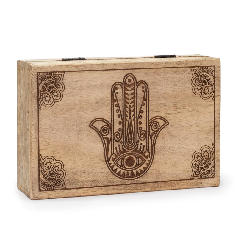 Veľká Obdĺžniková Krabička 21.5x14x6.3cm - Hamsa Čierne Gravírovanie