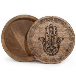 Veľká Okrúhla Krabička 17.5x7.5cm - Hamsa Čierne Gravírovanie