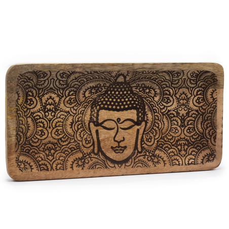 Dlhá Tácka 30x15x2.5cm - Tvár Budhu Čierne Gravírovanie